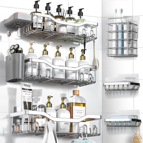NESOMI shower caddy adhesive 8-pack box highlights easy mounting and spacious storage.
