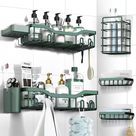 NESOMI adhesive shower caddy on tile shows space-saving storage