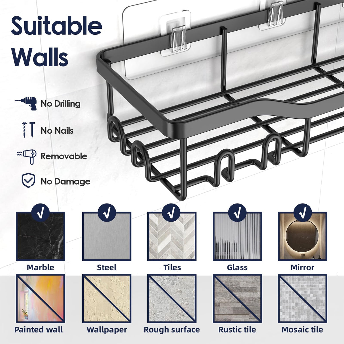 Warranty and support information for NESOMI bathroom organizers included.