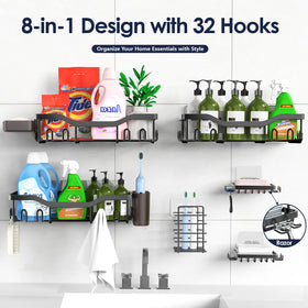 Large-capacity NESOMI setup highlights multiple shelves and hooks for essentials.