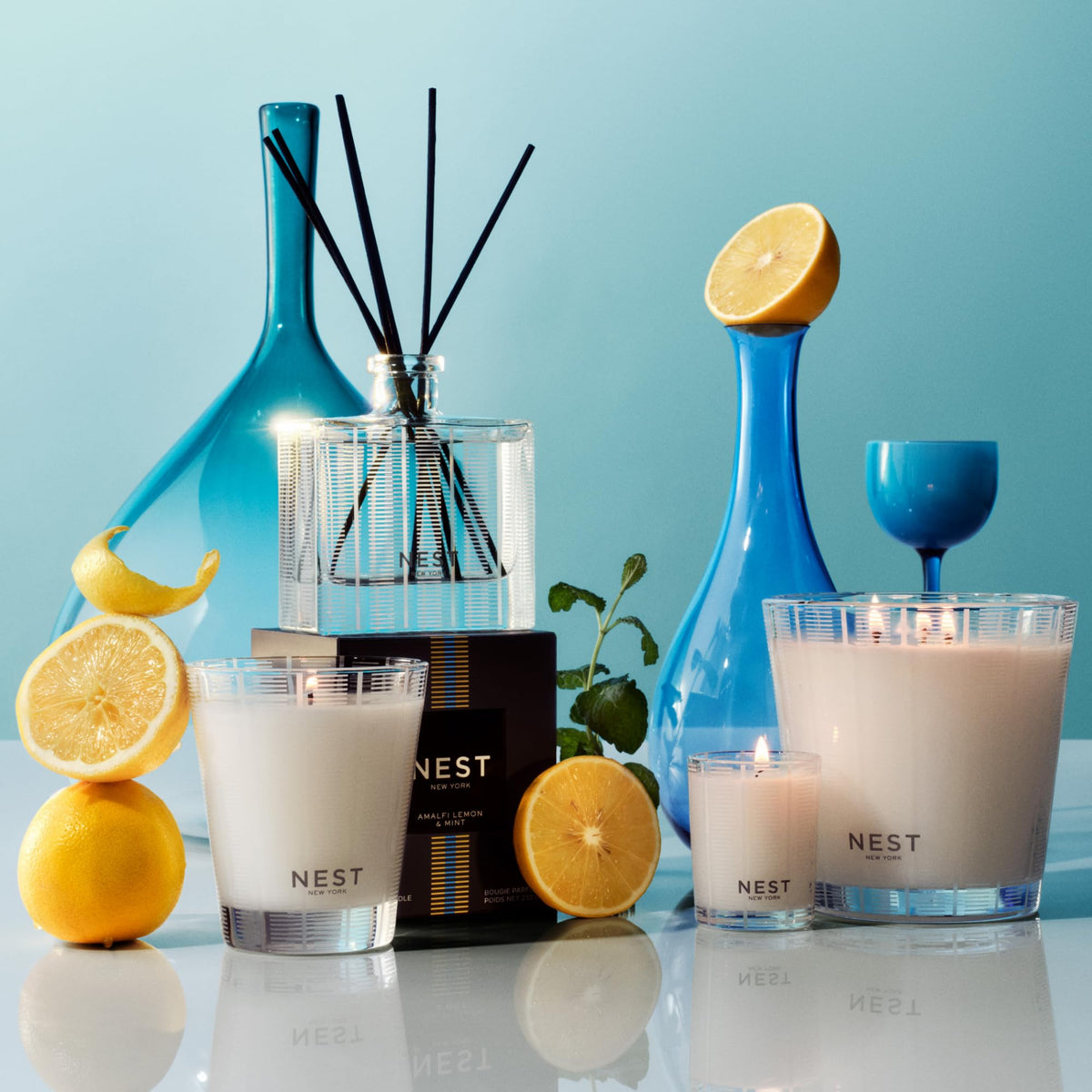 NEST New York Amalfi Lemon & Mint scented candle scene elevates ambiance.