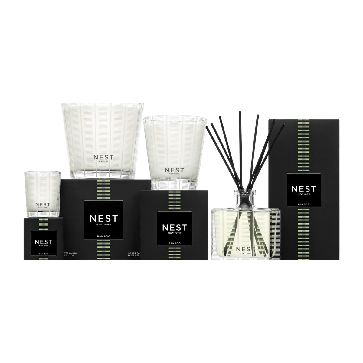 Nest New York Bamboo 3-Wick Candle ideal for entertaining and cozy ambience.