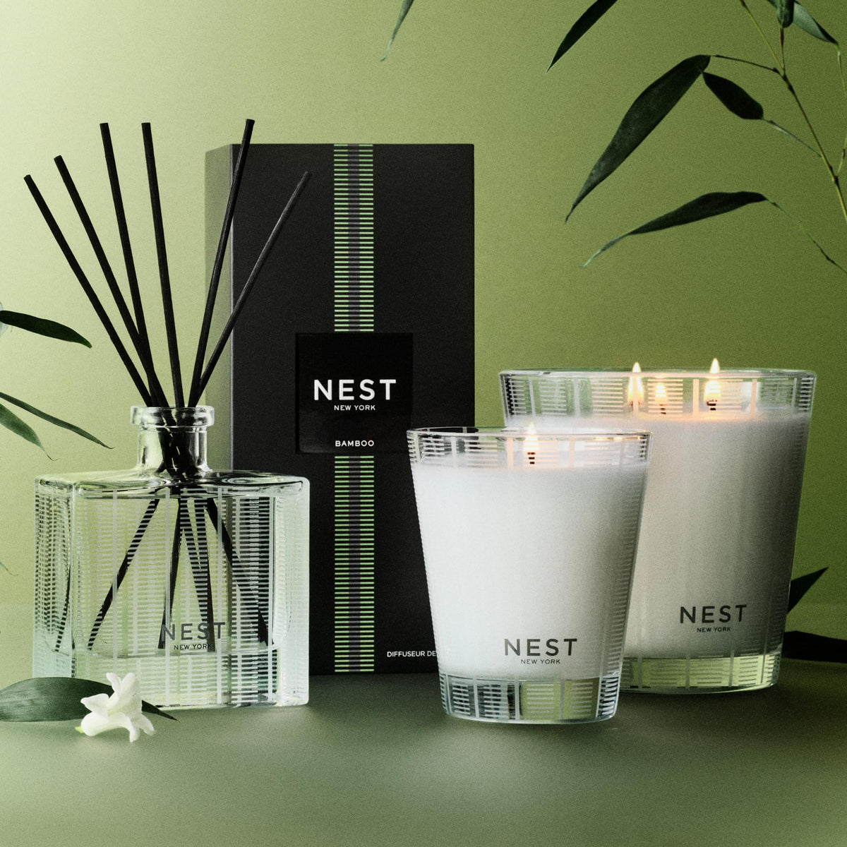 Nest New York Bamboo 3-Wick Candle offers up to 100 hours of fragrance.
