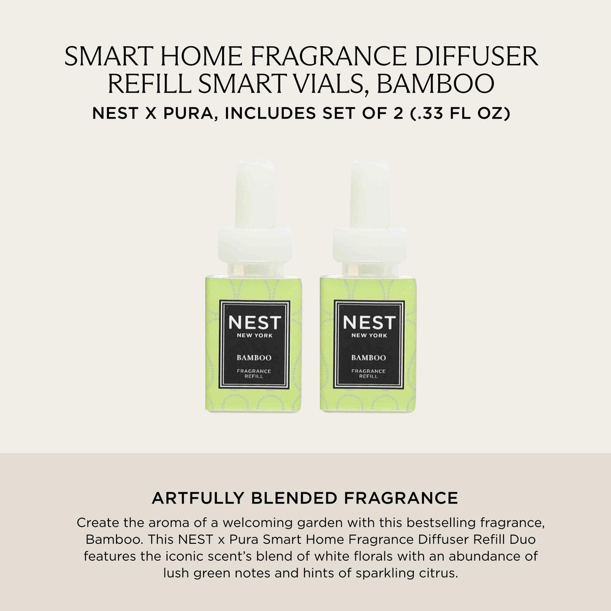 Nest New York Bamboo refill set arranged for easy swapping in Pura 3 or 4 diffusers.