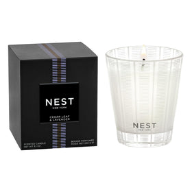 NEST New York Cedar Leaf & Lavender candle in a glass vessel with a serene scent