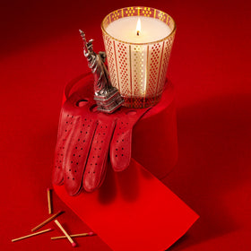 Nest New York candle with an etched gold pattern elevates decor while delivering refined fragrance