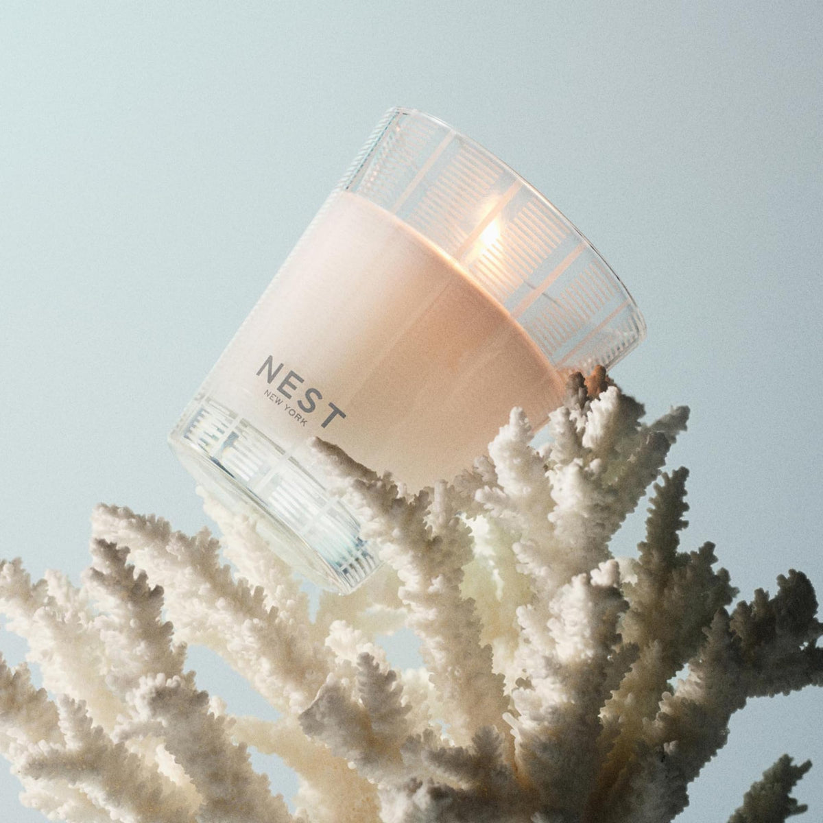 NEST New York Ocean Mist & Sea Salt candle in glass warms a room with long burn