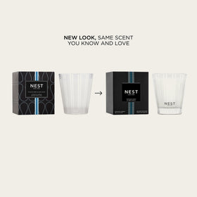 NEST New York Ocean Mist & Sea Salt candle with frosted striped glass enhances modern decor