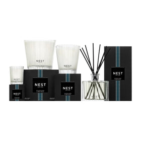 NEST New York Ocean Mist & Sea Salt candle in living room scene for welcoming ambiance