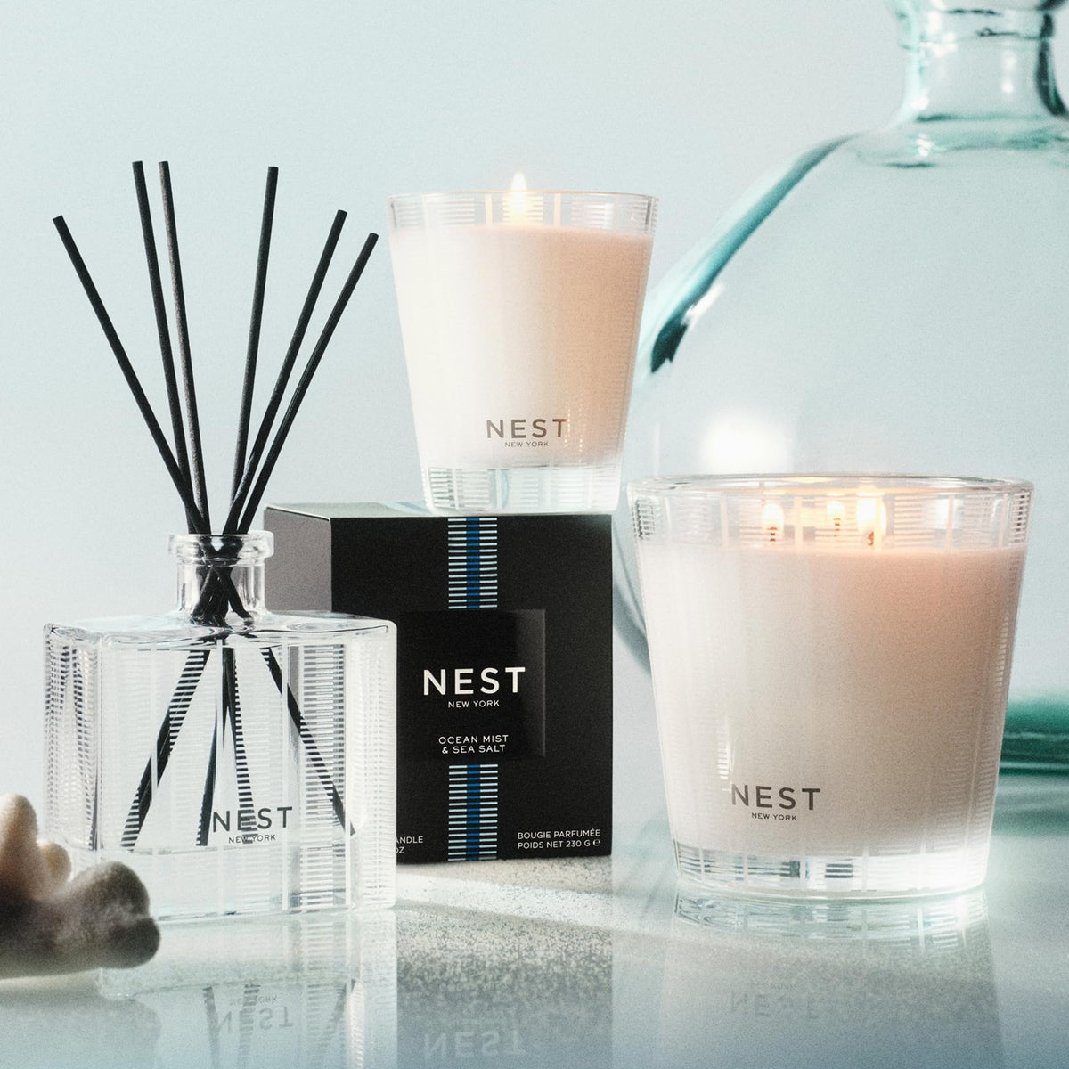 NEST New York Ocean Mist & Sea Salt candle in unlit vessel ready for reuse