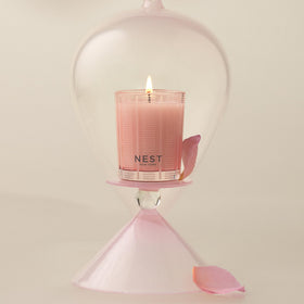 NEST New York pink-tinted wax votive featuring etched frosted stripes for elegance