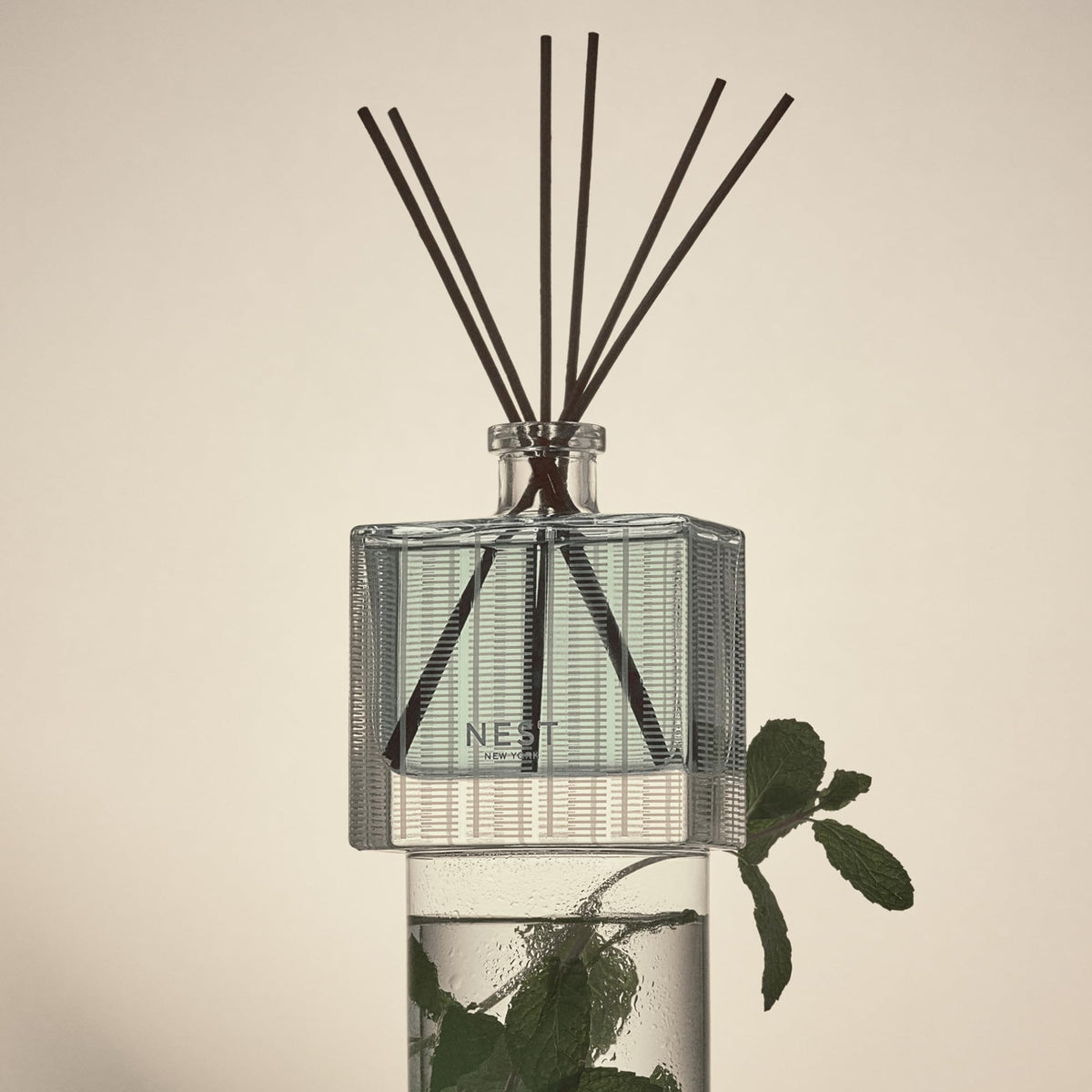 Nest New York reed diffuser glass holder is reusable and stylish.