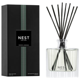 Nest New York Indian Jasmine reed diffuser in glass vessel delivering long-lasting floral aroma