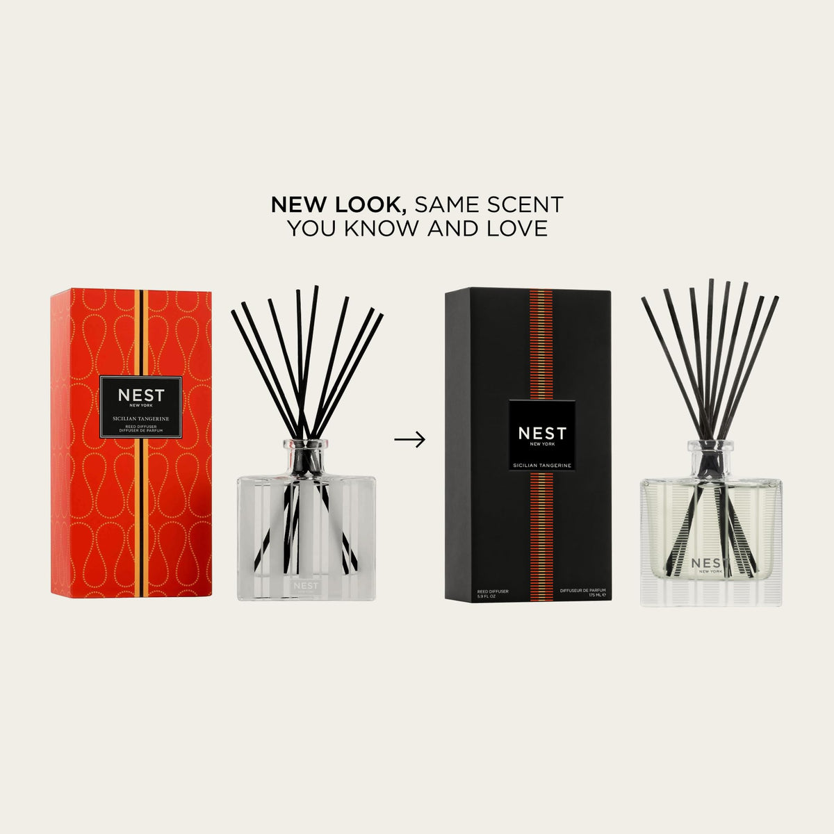 NEST reed sticks with diffuser allowing customizable aroma strength.