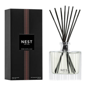 Nest New York Rose Noir Oud diffuser in a glass holder delivering long lasting aroma
