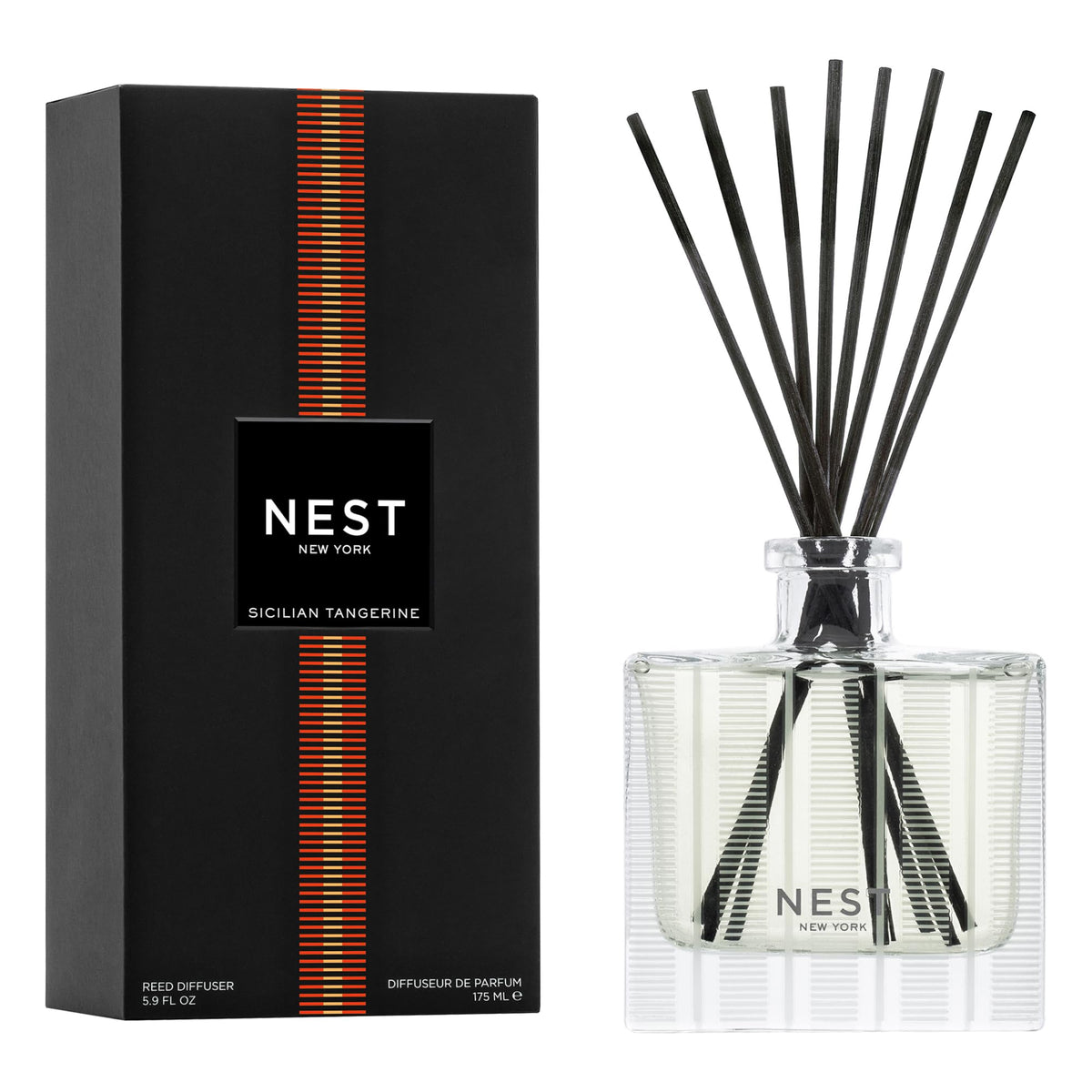 NEST New York Sicilian Tangerine diffuser in glass vessel delivering lasting fragrance.