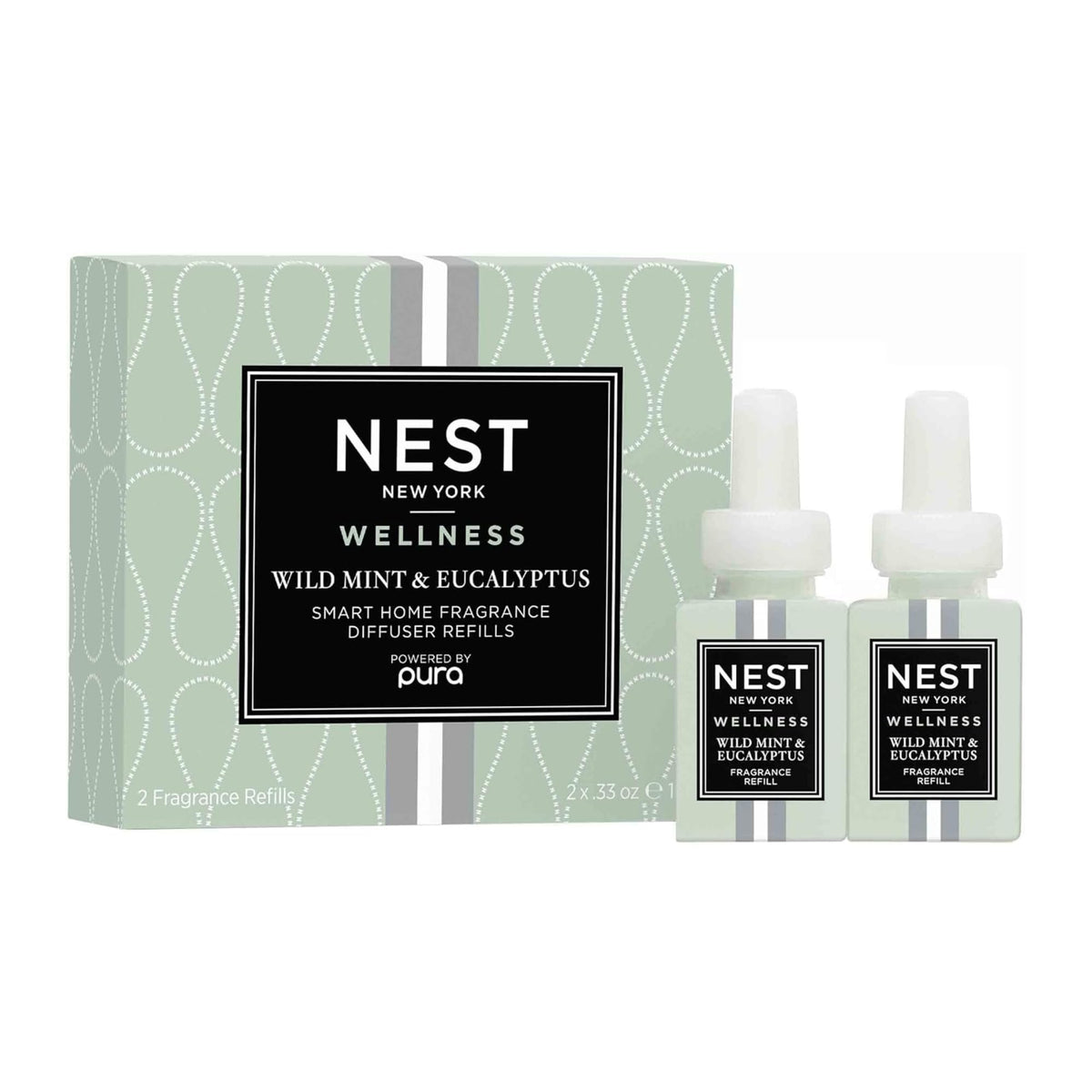 Nest New York Wild Mint and Eucalyptus refill vial for smart diffusers, delivering consistent room fragrance.