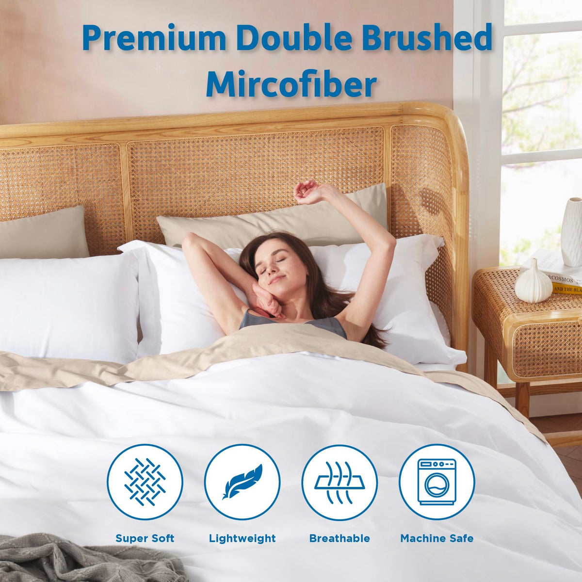 Button closure detail offering a seamless, tidy exterior and easy refresh.