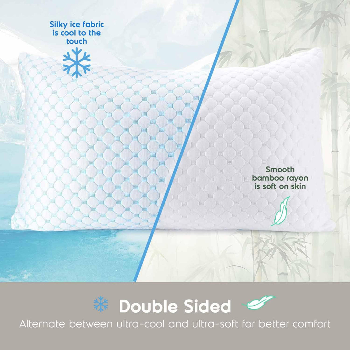Nestl dual-sided cover delivers cool-to-touch and breathable softness for year-round comfort.