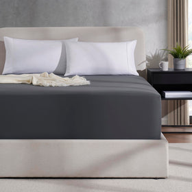Nestl dark grey king fitted sheet hotel-style look on neatly made bed