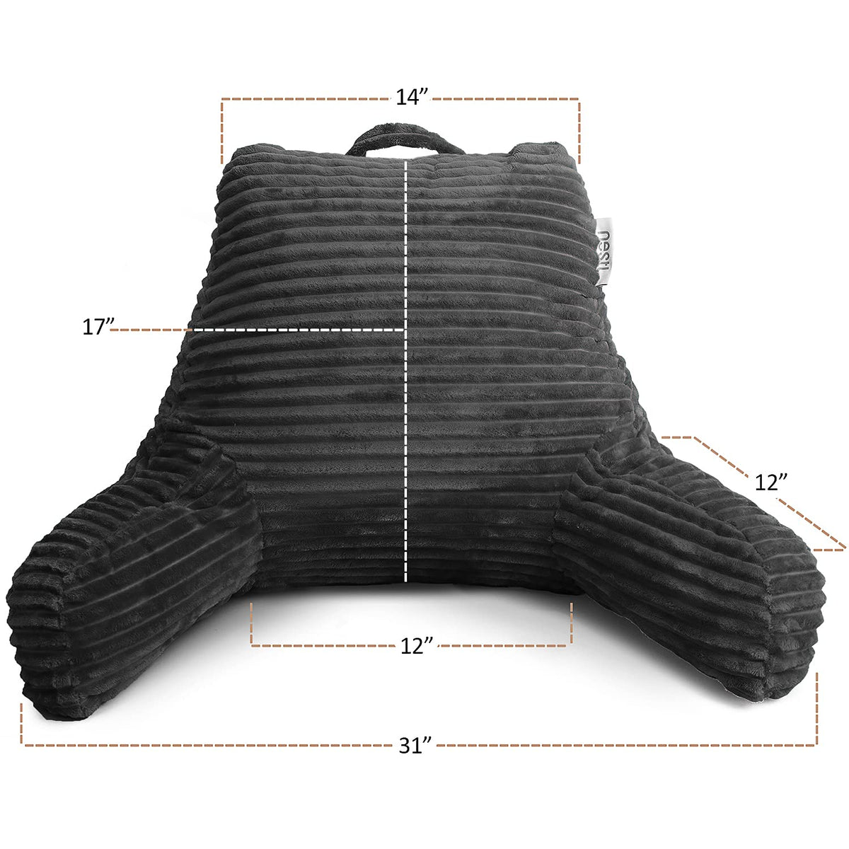 Nestl reading pillow arm pockets keep phone or remote within easy reach.