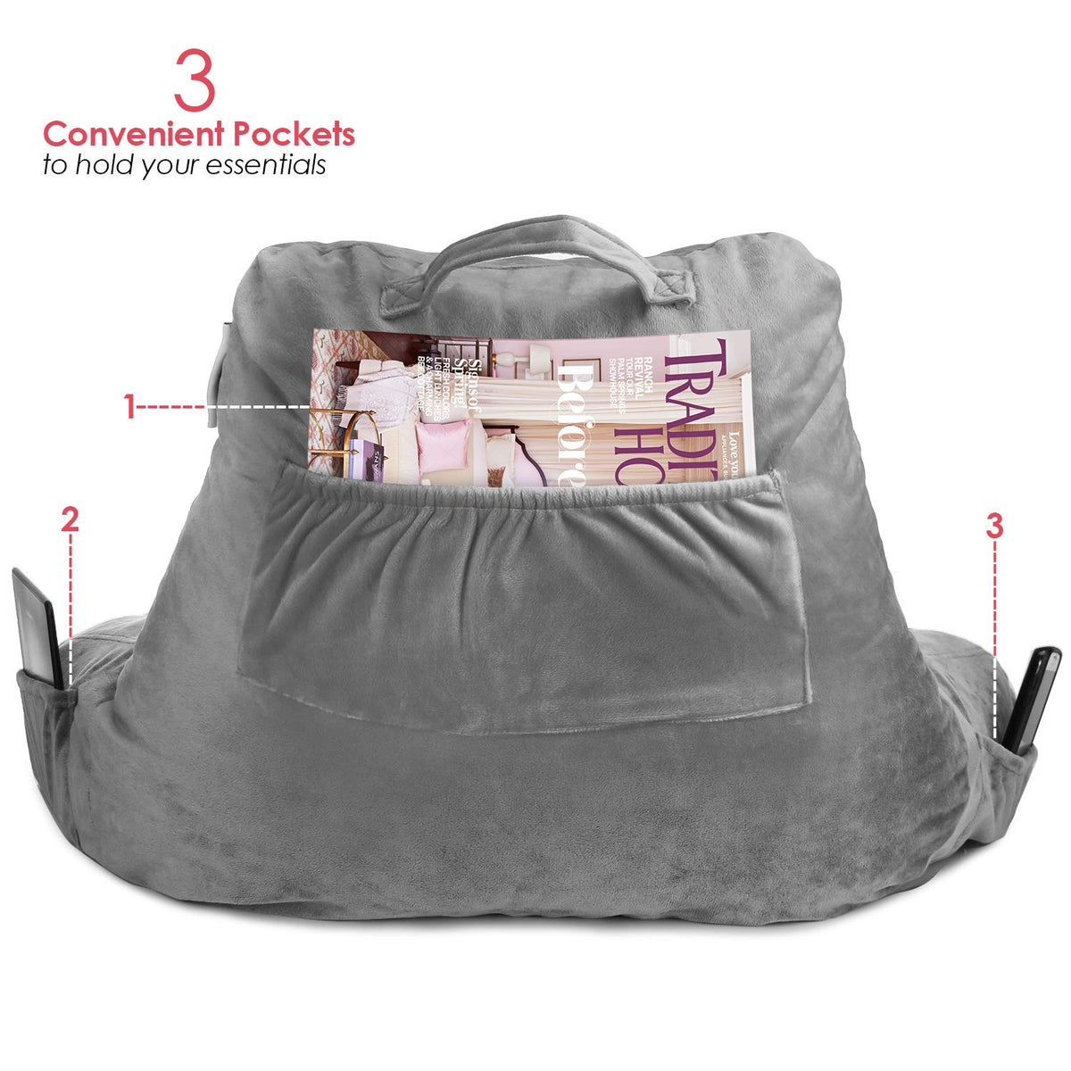 Nestl Reading Pillow large back pocket stores books or tablets