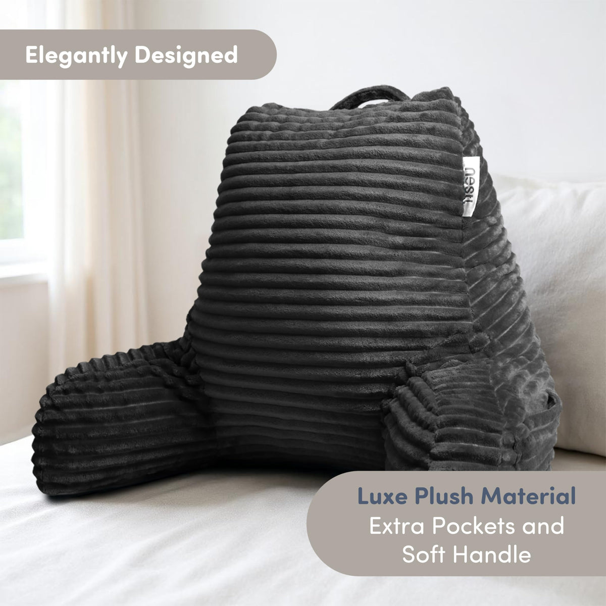 Nestl reading pillow luxurious plush cover adds premium comfort during lounging.