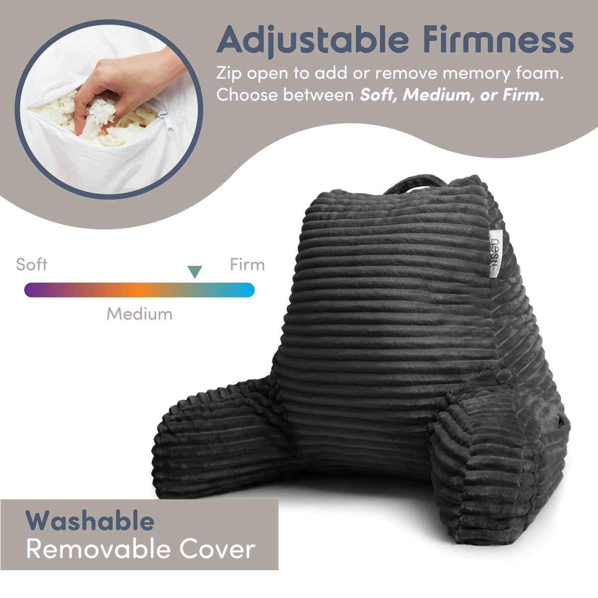 Nestl reading pillow sculpted grooves promote airflow for cooler, comfortable support.