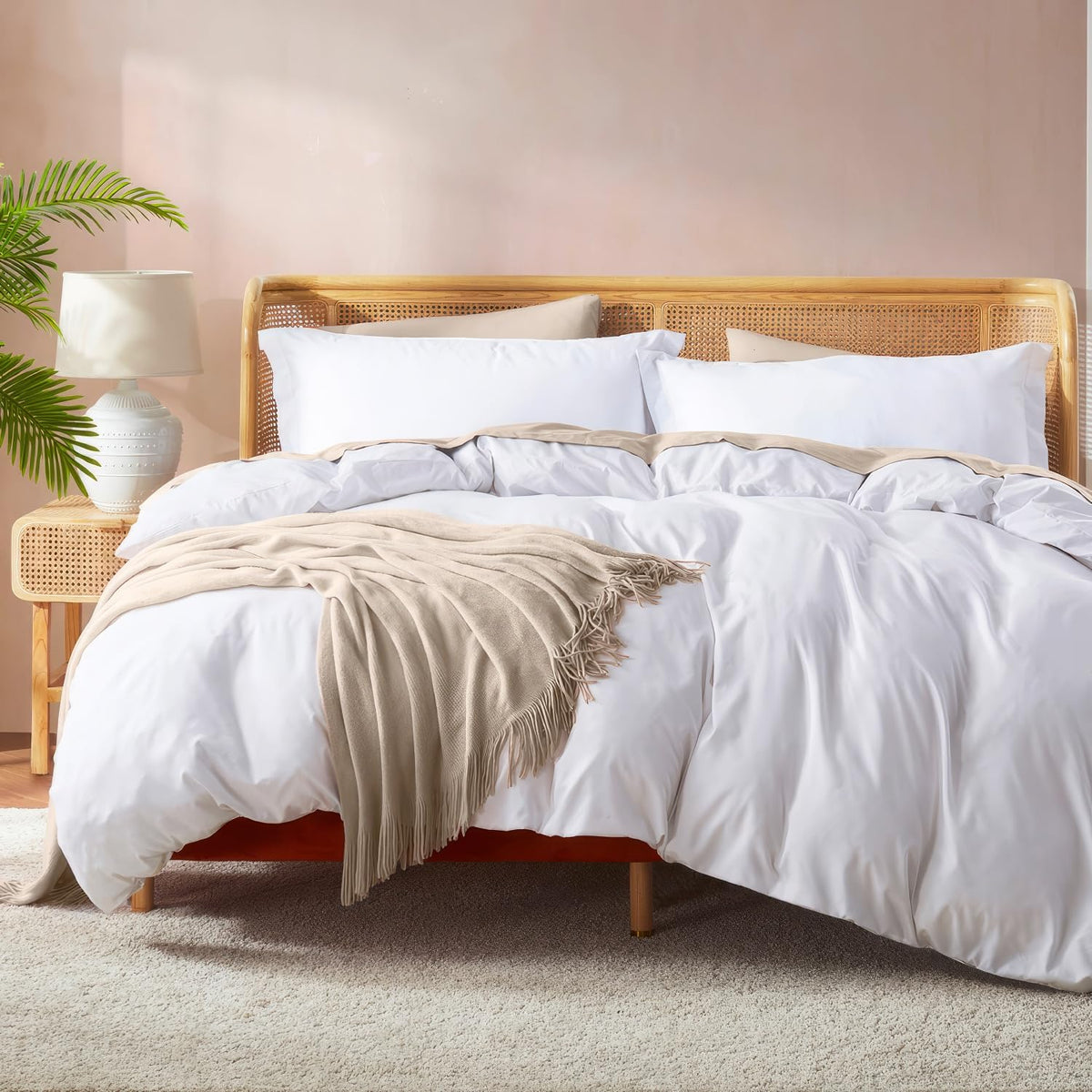 Nestl white duvet cover king size closeup shows soft double brushed microfiber for cozy sleep