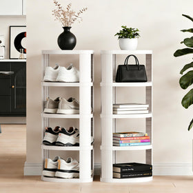 NestOrganix free-standing shoe tower fits neatly in a hallway corner.
