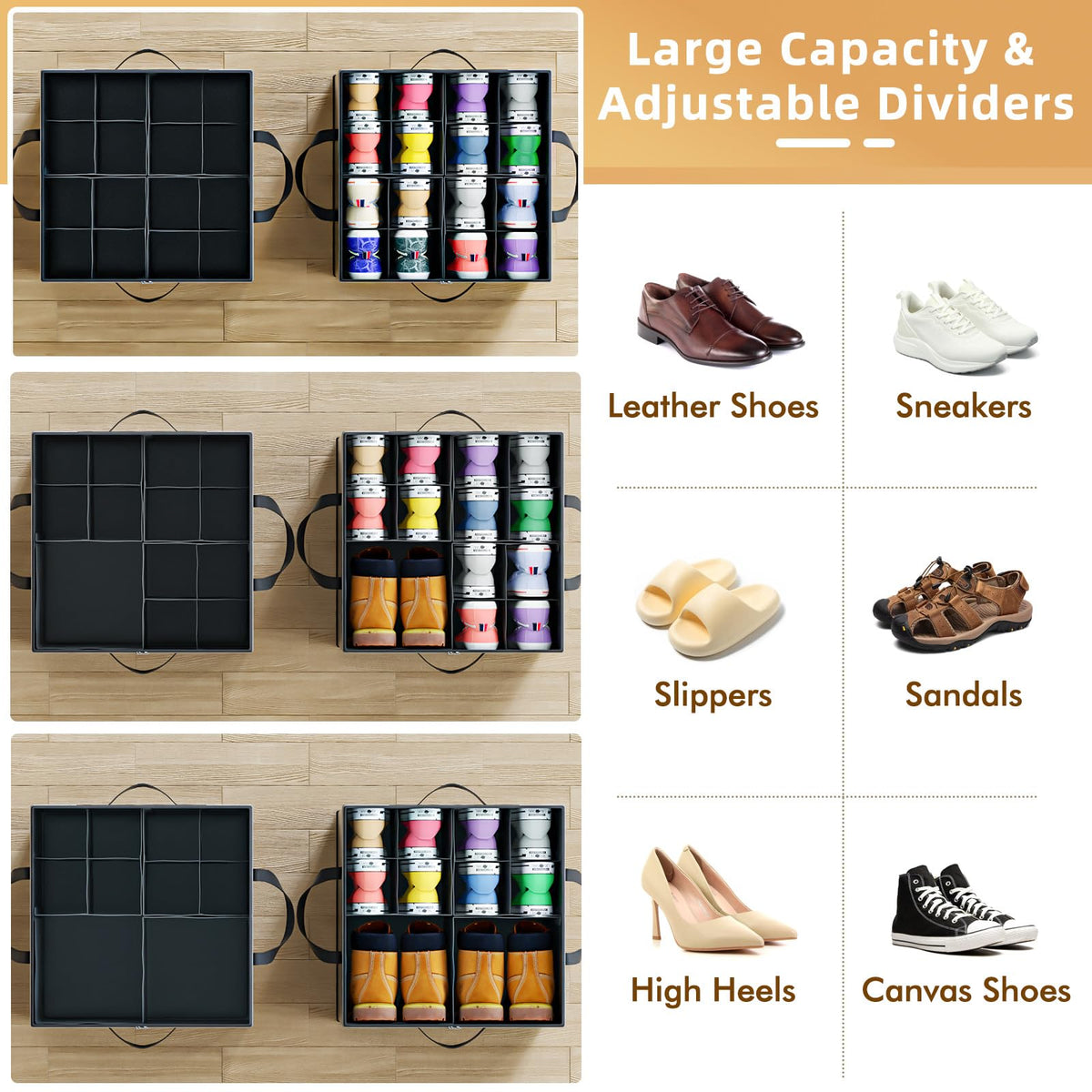 NestOrganix adjustable dividers customize compartments for sneakers and boots