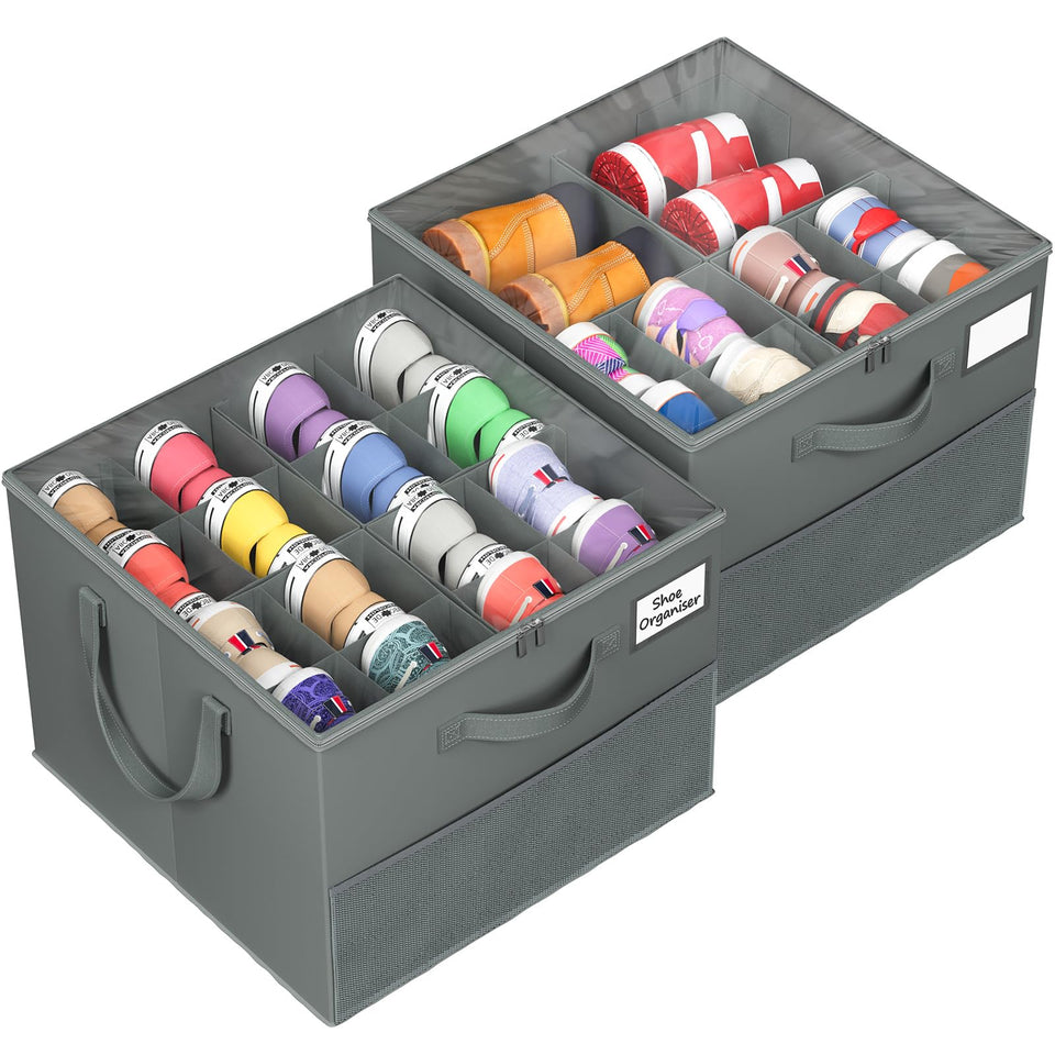 NestOrganix shoe organizer in closet showing large capacity for many pairs