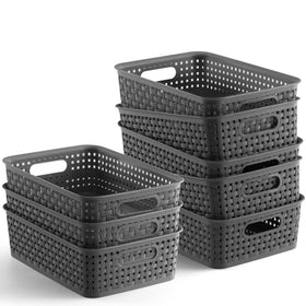 NETANY 8-pack gray baskets on a shelf providing organized storage and easy access.