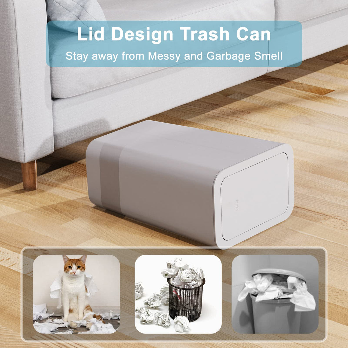 Bathroom setup with slim N. NETDOT trash can for discreet waste