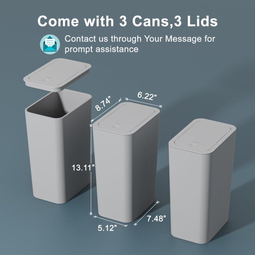 Display of N. NETDOT 3-pack gray trash cans for versatile spaces