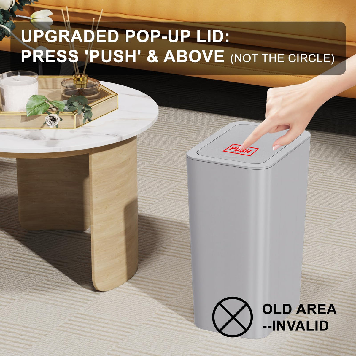 Pop-up lid mechanism on N. NETDOT 3-pack trash can