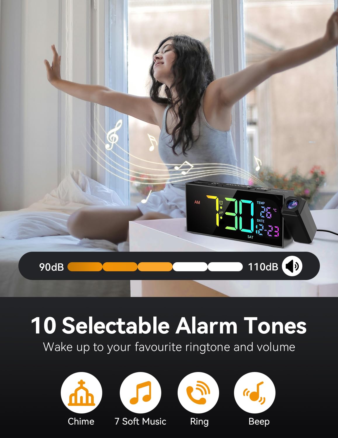 Netzu Projection Clock adjustable brightness for day and night viewing.