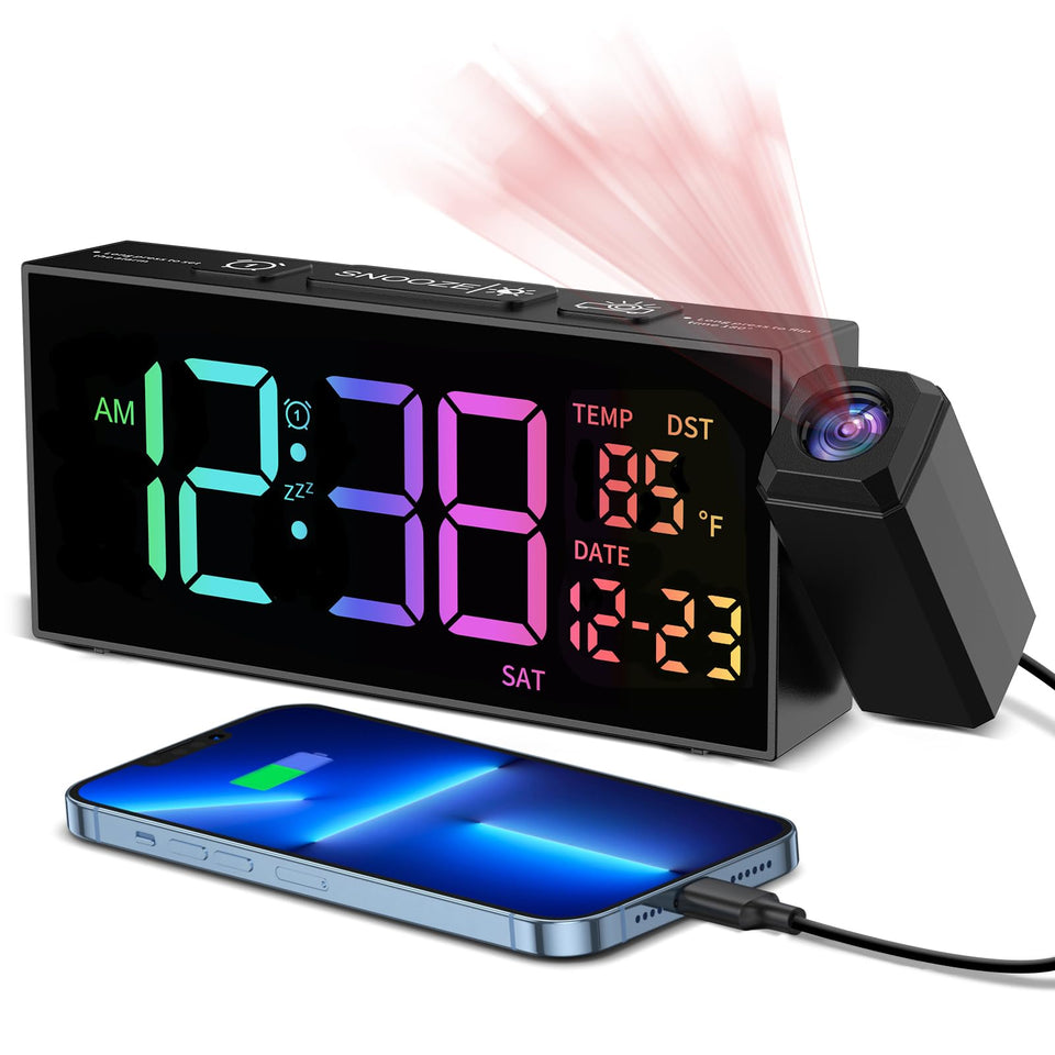 Netzu Projection Clock ceiling projection displays time for easy bedtime checks.