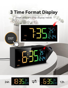Netzu Projection Clock snooze and volume controls for personalized alarms.