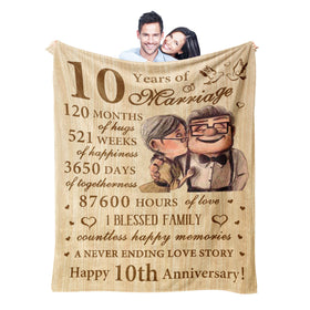 Neuturs 10th anniversary blanket design showcases celebratory print for couples.