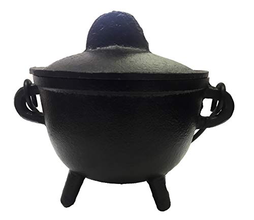 New Age Imports cauldron with lid, side view shows secure lid and compact design.