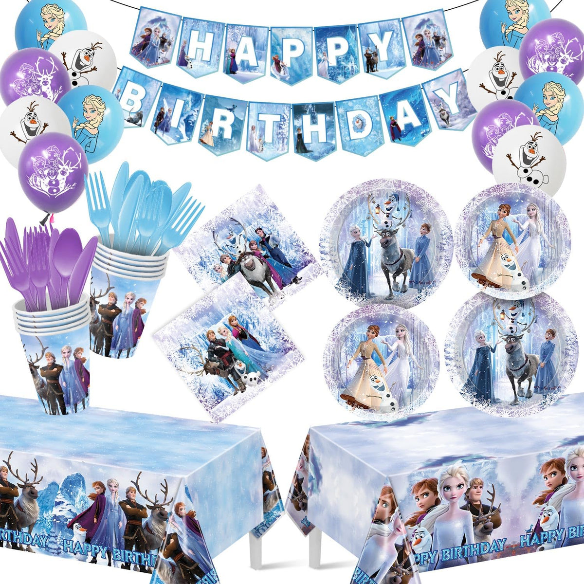 New Barley blue winter birthday plates for 24 guests, cohesive party look