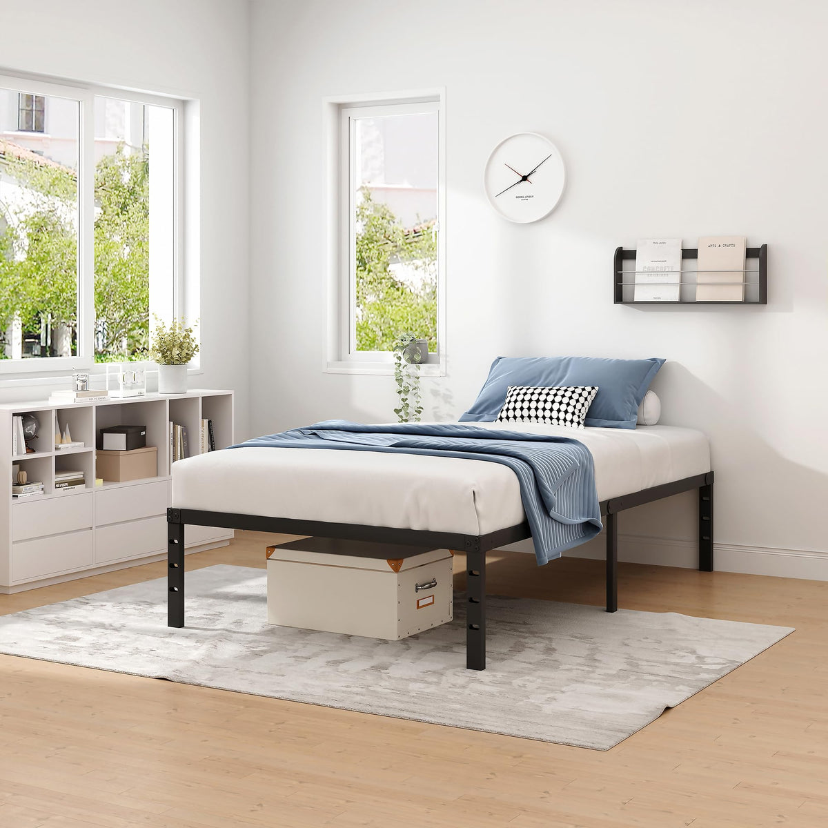 NEW JETO metal bed frame features heavy-duty construction for lasting support.