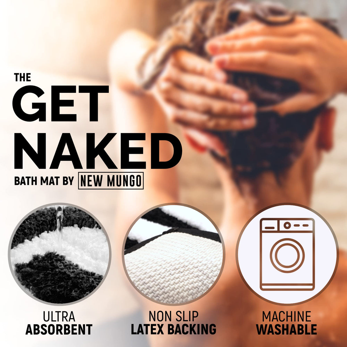 New Mungo Get Naked bath mat with non-slip backing enhances safety on slick bathroom floors.