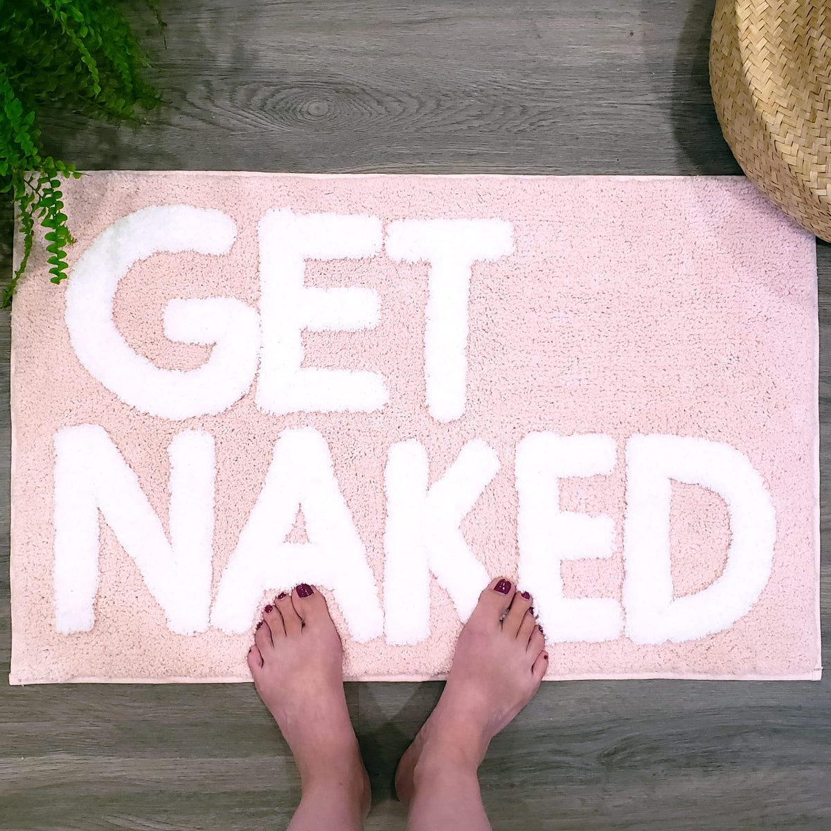 New Mungo Get Naked Bath Mat pink absorbs moisture to protect floors