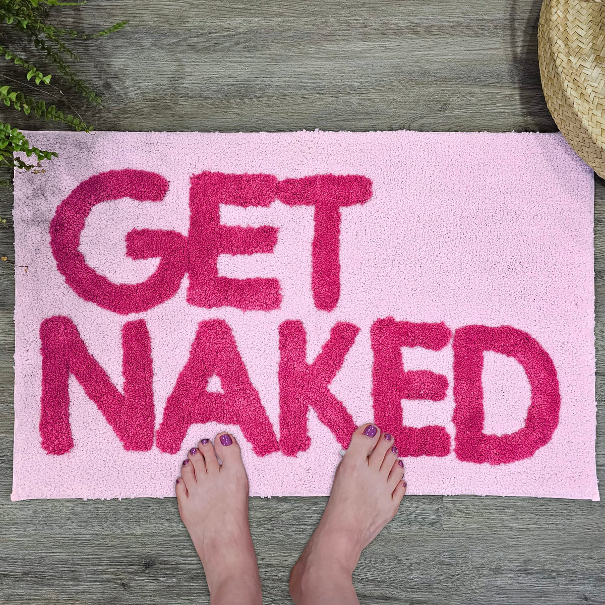 New Mungo Get Naked pink bath mat machine washable for easy care