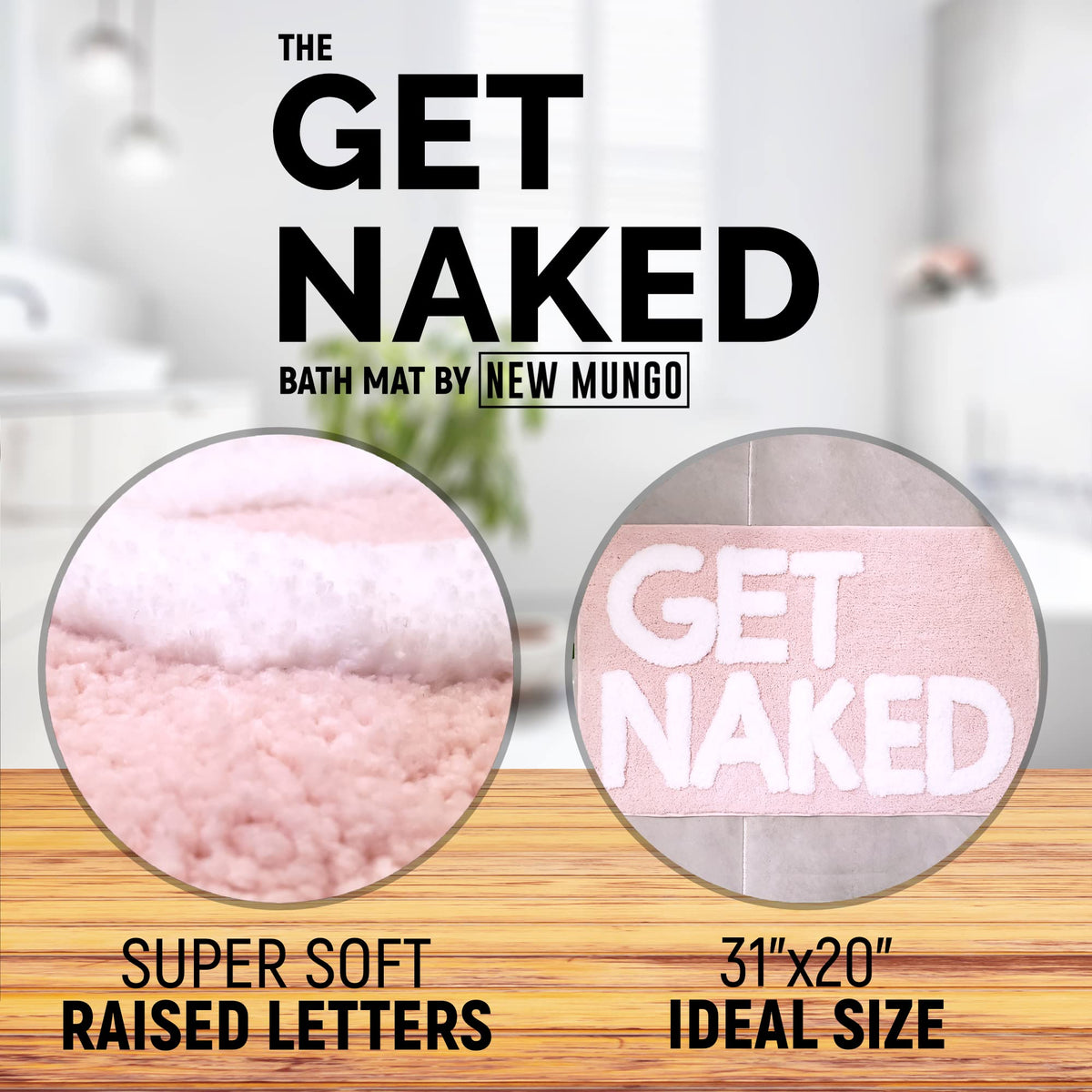 New Mungo Get Naked Bath Mat pink with non-slip backing for safer baths