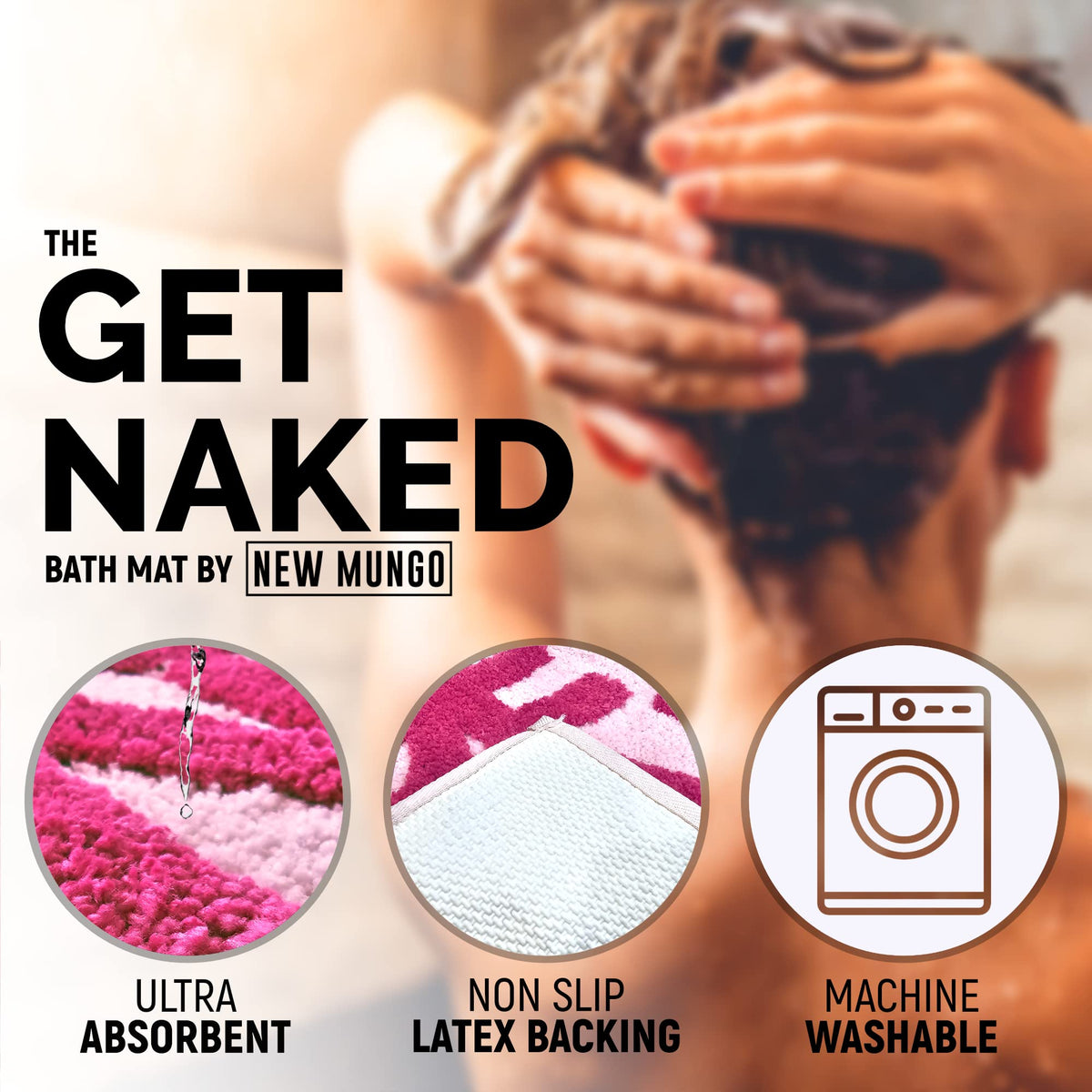 New Mungo Get Naked pink bath mat quick-dry surface helps floors stay dry