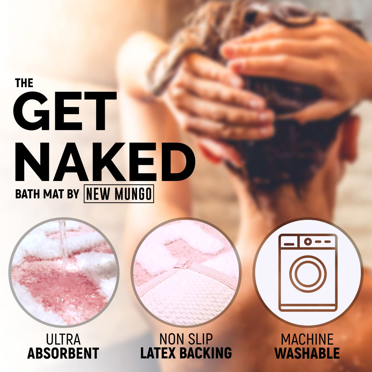 New Mungo Get Naked Bath Mat pink is quick-drying and easy to clean