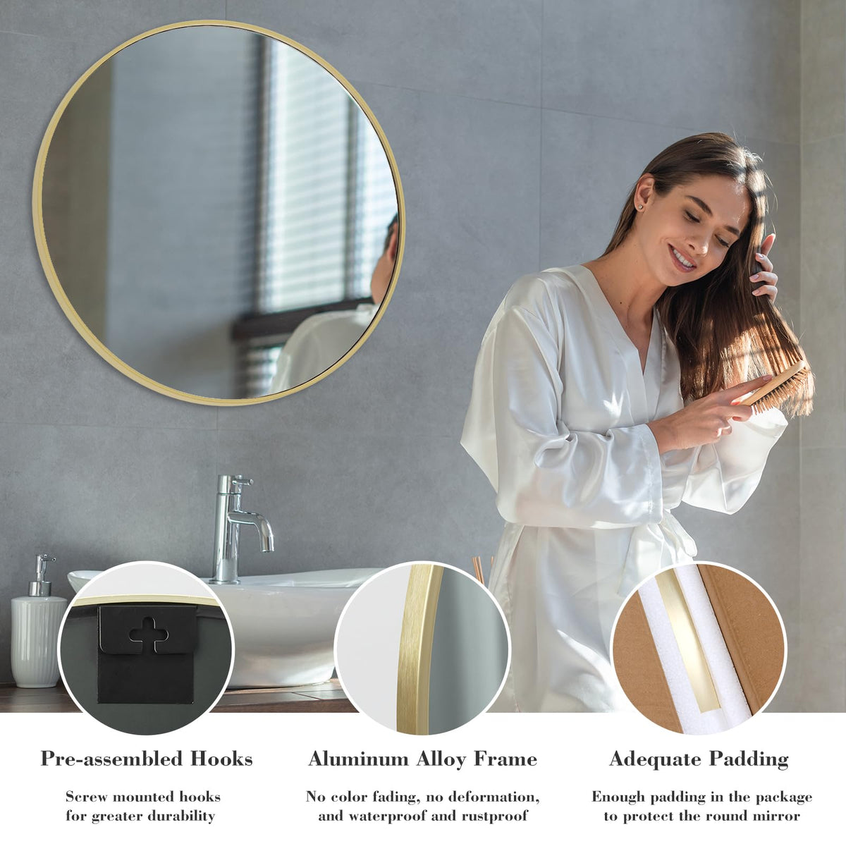 NEWBULIG versatile round mirror above sink enhances bedrooms and entryways with style